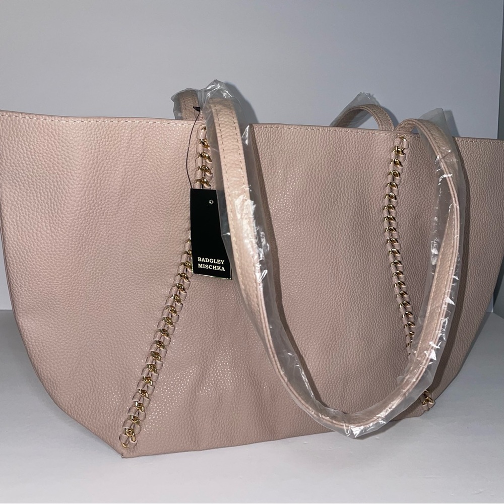 NWT Badgley Mischka Decorative Chain Tote In Taupe